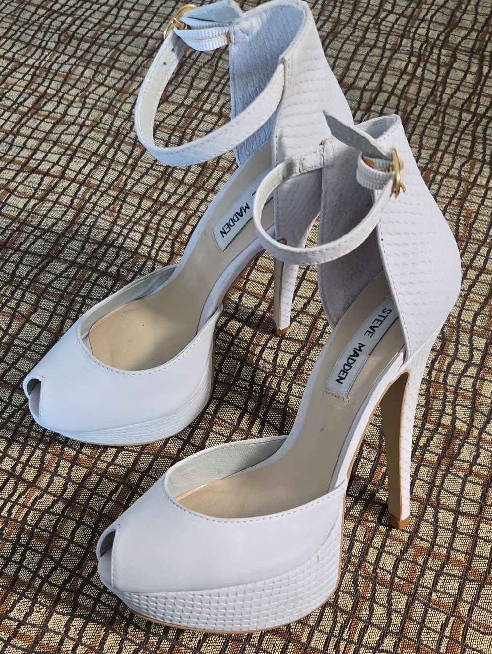 Steve Madden White Peep-Toe Platform Ankle-Strap Heels